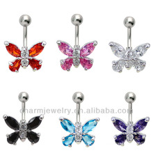 316L Chirurgischer Stahl 14 Guage Butterfly Navel Bauchnabel Ring Bar BER-005